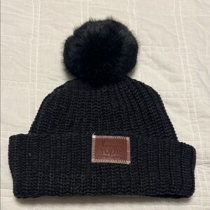 Love Your Melon Black Knit Beanie with detachable black Pom Pom